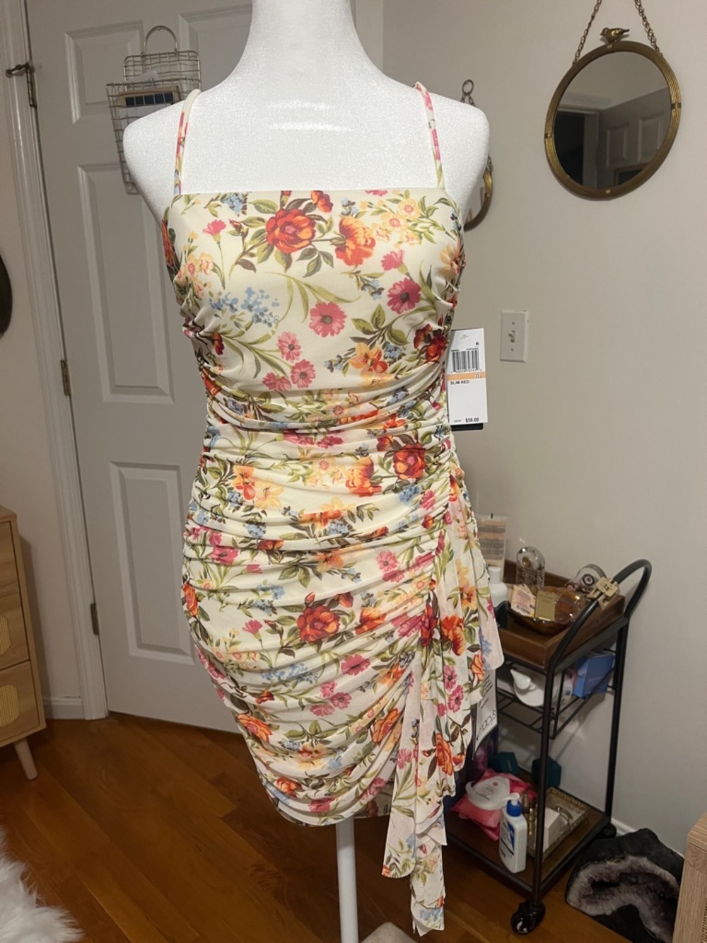 Floral Ruched Spaghetti-Strap Dress floral